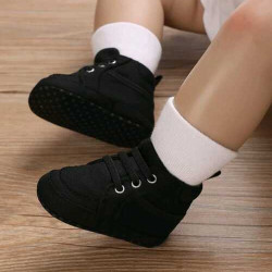 أحذية سكيت رباط امامي رياضي أسود قماش للاطفال