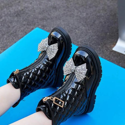 حذاء برقبة طويلة بفيونكة من احجار الراين 