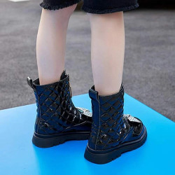 حذاء برقبة طويلة بفيونكة من احجار الراين 